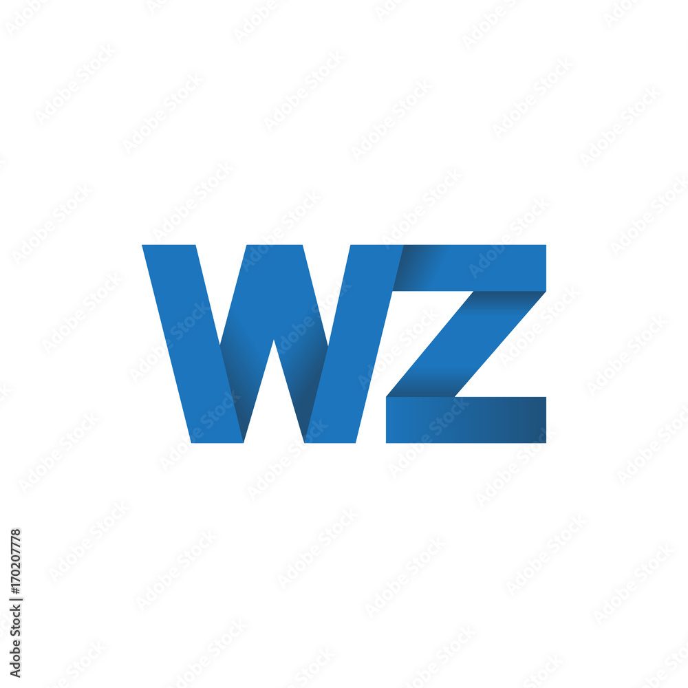 Initial letter logo WZ, overlapping fold logo, blue color Initial letter logo WZ, overlapping fold logo, blue color