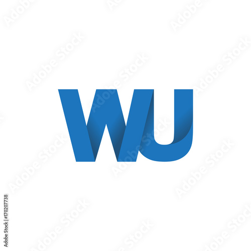 Initial letter logo WU, overlapping fold logo, blue color