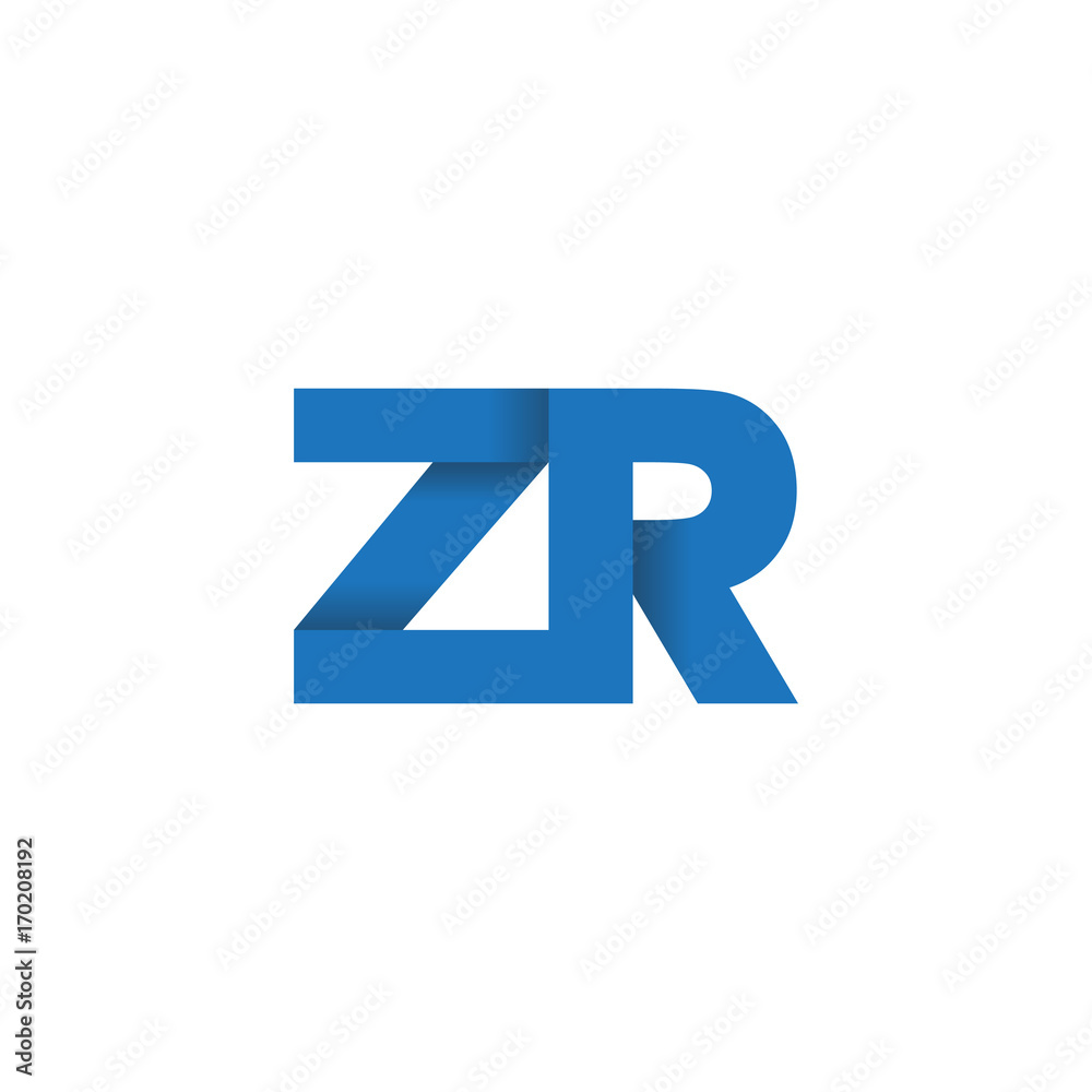 Initial letter logo ZR, overlapping fold logo, blue color Initial letter logo ZR, overlapping fold logo, blue color