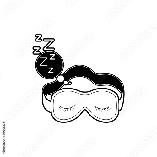 sleep mask with snoring sign in bubble callout black color section silhouette on white background