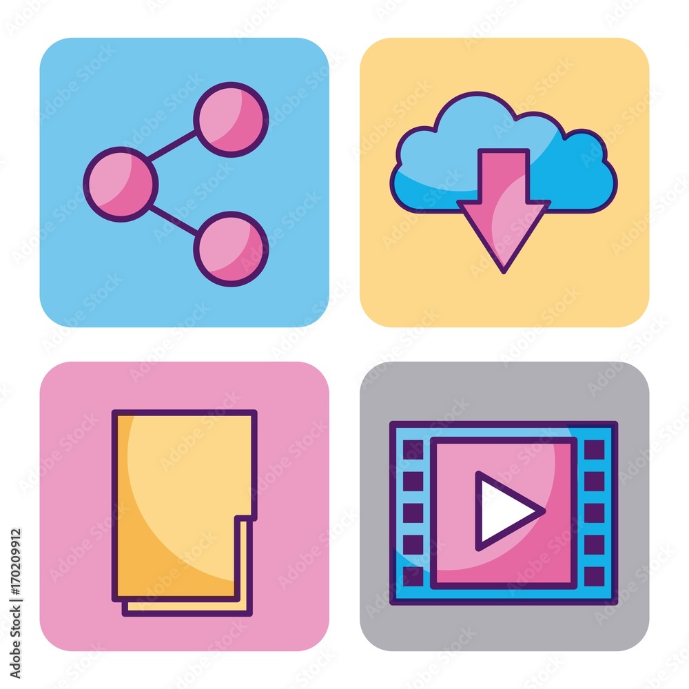 cloud computing digital elements app social media vector illustration