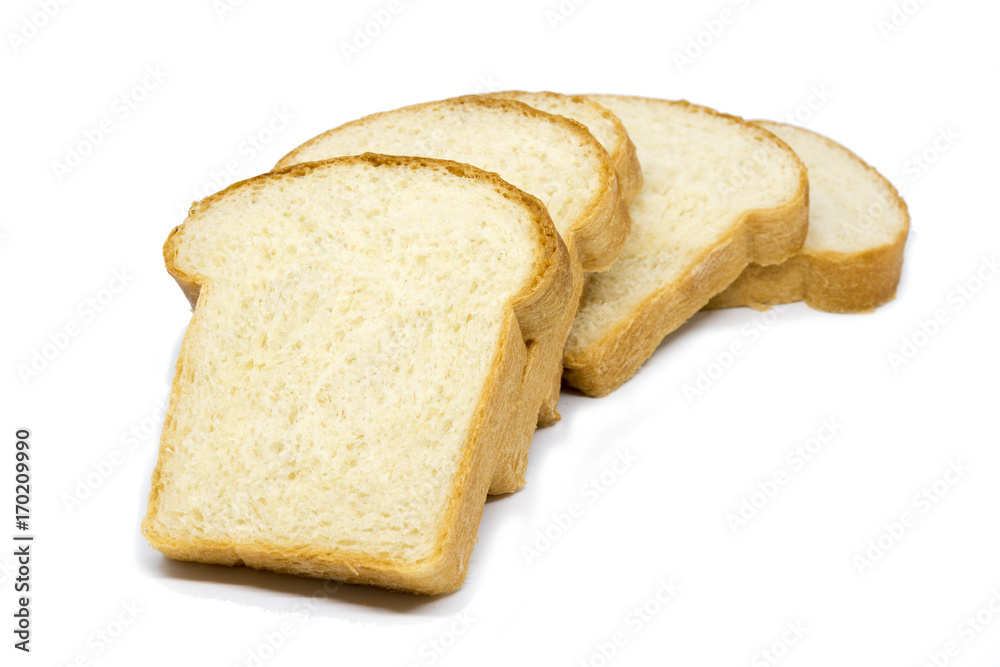 sliced bread loaf white bread on white background