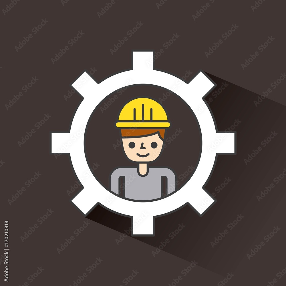 construction man work inside gear concept dark background vector illustration