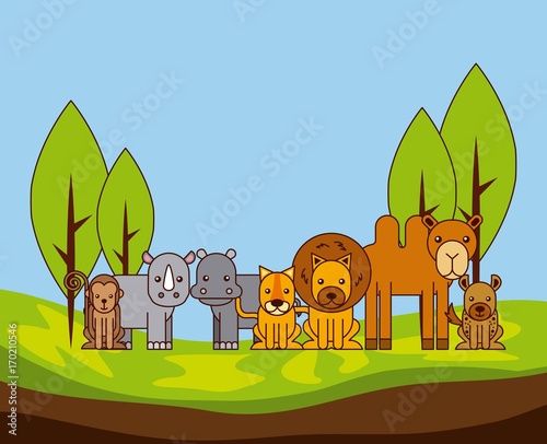 safari different kinds of wild animals vector illustration