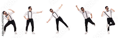 Young man with moustache isolated on white