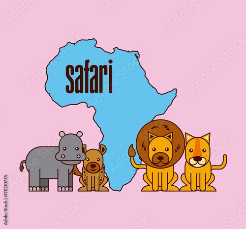 safari different kinds of wild animals vector illustration