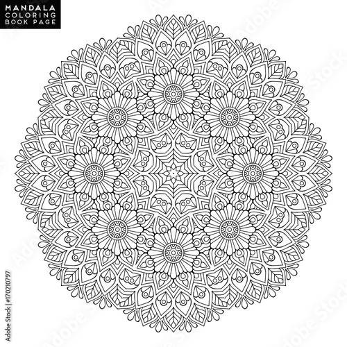 Outline Mandala for coloring book. Decorative round ornament. Anti-stress therapy pattern. Weave design element. Yoga logo  background for meditation poster. Unusual flower shape. Oriental vector.