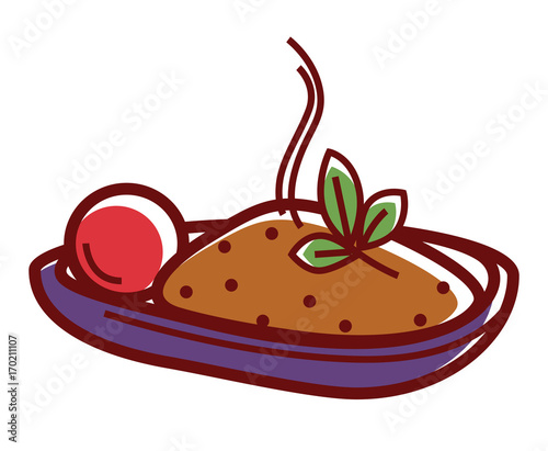 Delicious hot pilaf with ripe tomato and herb