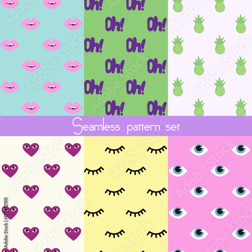 Set of seamless stickers pattern. Vector illustration.
