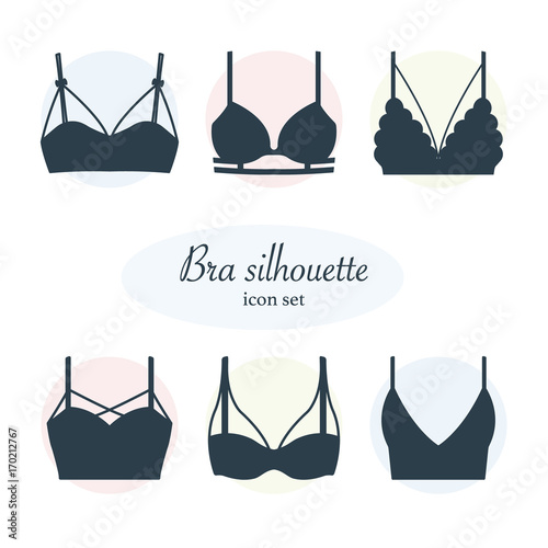 Different types of bras. Silhouette icons.