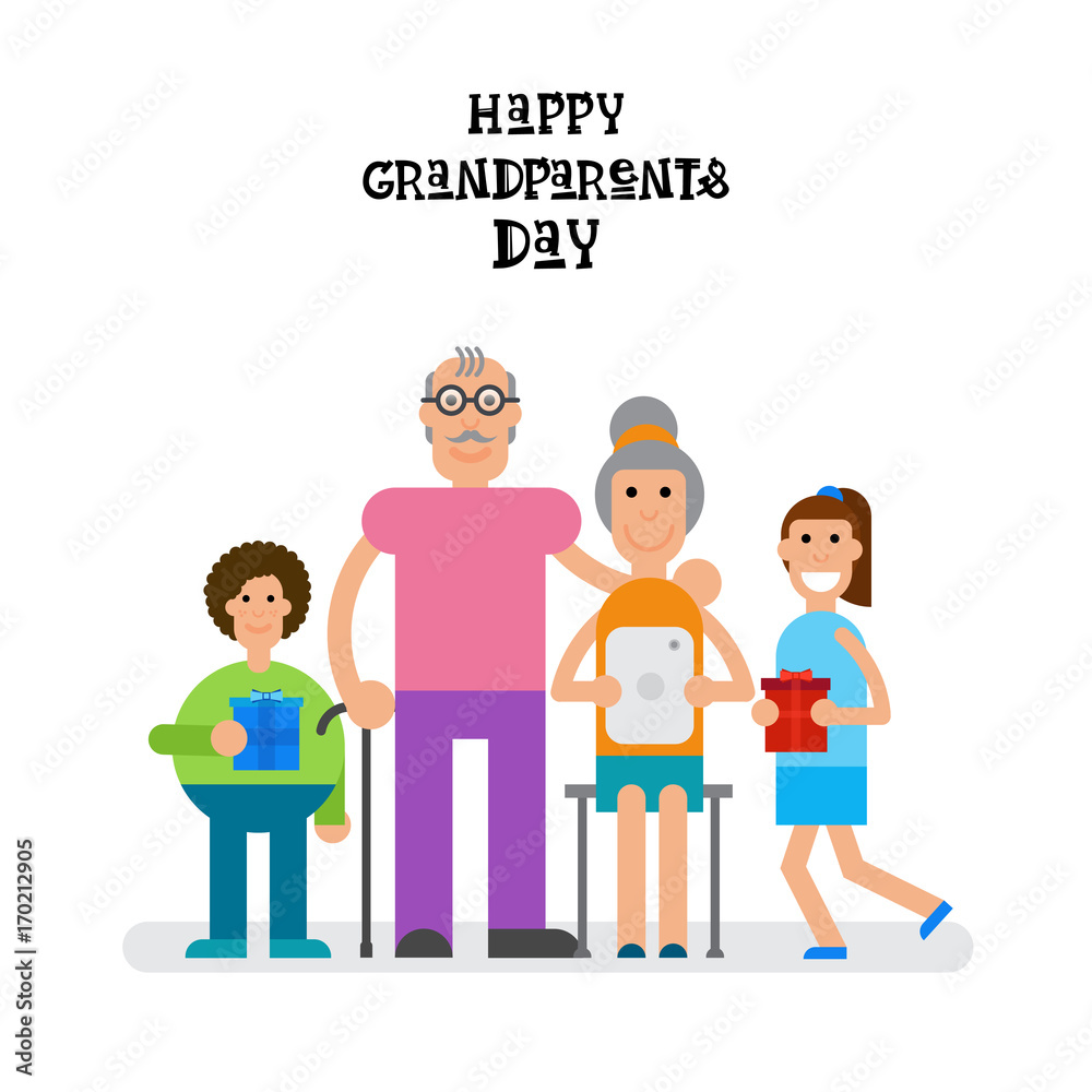 Family Together Happy Grandparents Day Greeting Card Banner Vector Illustration