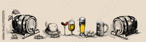 Oktoberfest Beer Festival Holiday Decoration Banner Flat Vector Illustration