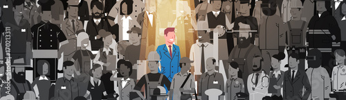 Businessman Leader Stand Out From Crowd Individual, Spotlight Hire Human Resource Recruitment Candidate People Group Business Team Concept Vector Illustration