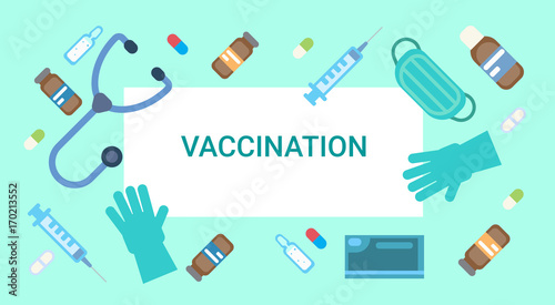 Vaccination Poster Medical Immunization Concept Clinic Healthcare Protection Flat Vector Illustration