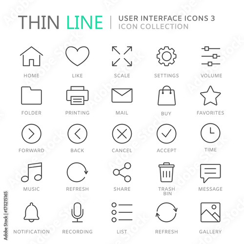 Collection of user interface thin line icons