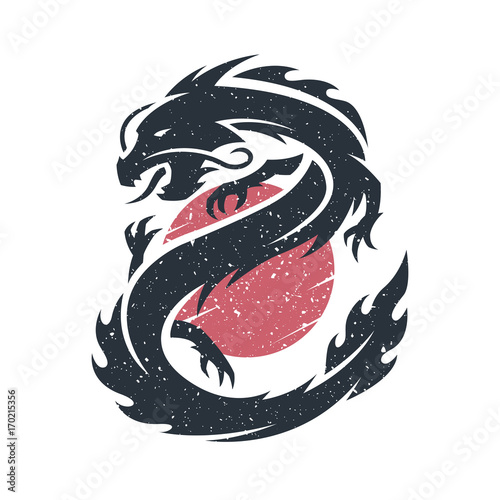 Chinese dragon on the background of the sun.