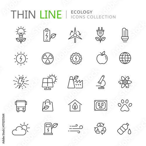 Collection of ecology thin line icons