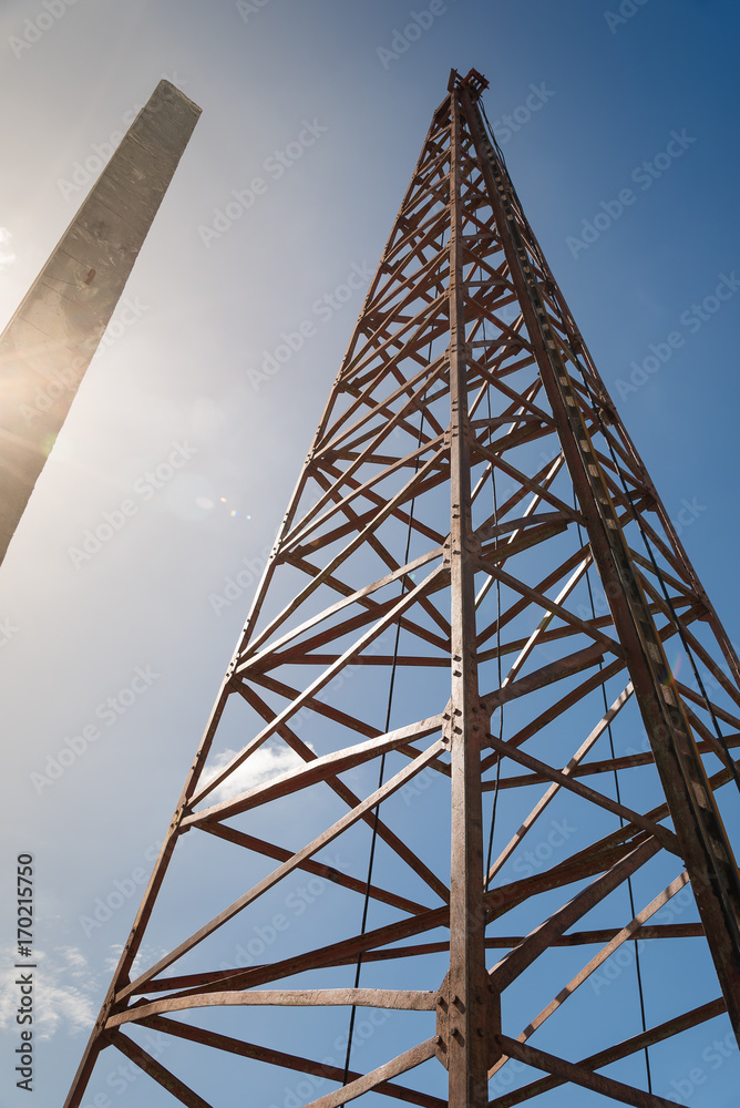 Pile driving machine on construction site. Pile driving machine on construction site.