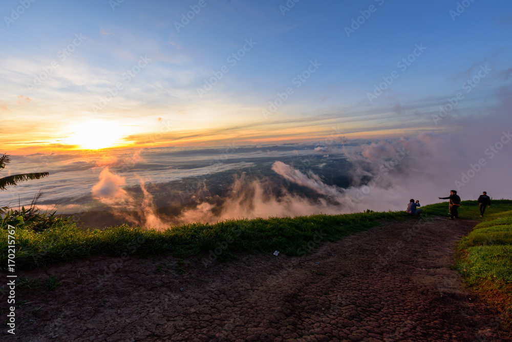 sea of mist on high mountain with sunlight sea of mist on high mountain with sunlight