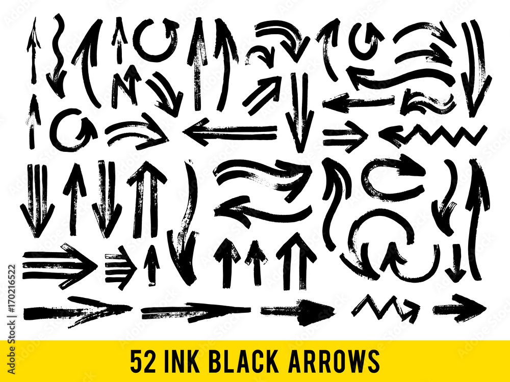 Vector Strokes. Abstract Backhground Set. Black ink Arrows isolated on white background