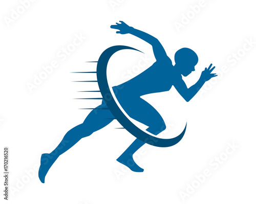 blue runner athlete sports silhouette icon vector