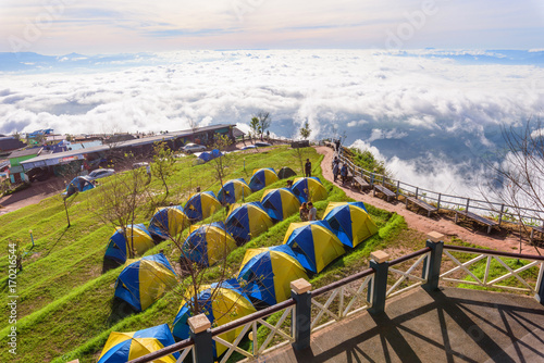 sea of mist on high mountain at camping area photo
