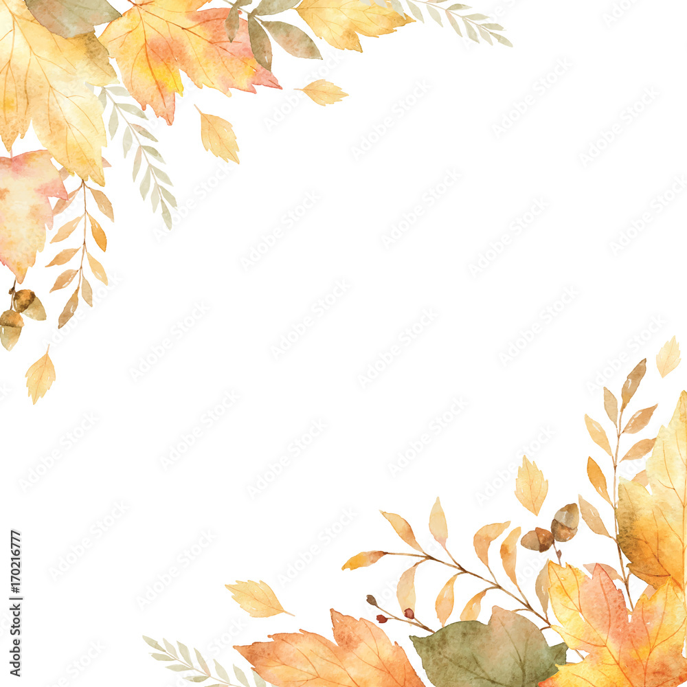 Obraz premium Watercolor vector frame of leaves and branches isolated on white background.