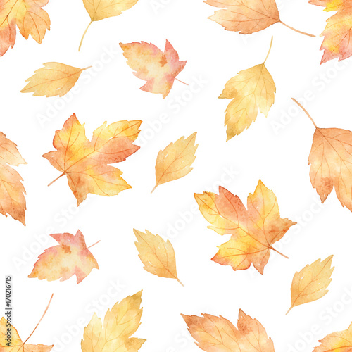 Watercolor vector seamless pattern with leaves and branches isolated on white background.