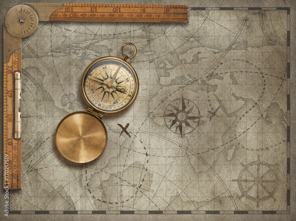 Old map background with compass and ruler. Adventure and travel concept. 3d illustration. Old map background with compass and ruler. Adventure and travel concept. 3d illustration.