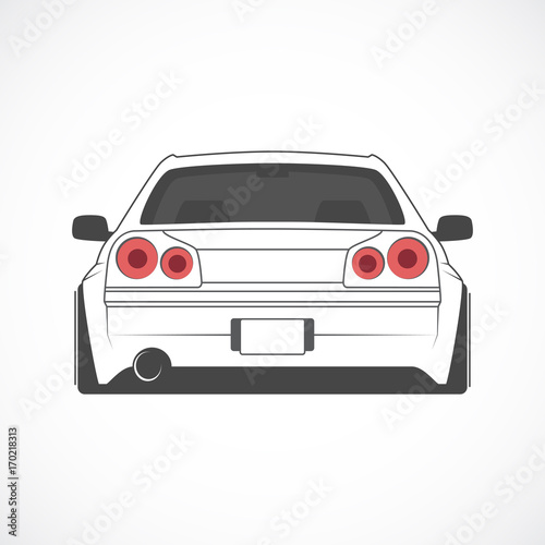 Vector sport japan car. Car sketch. Back view.