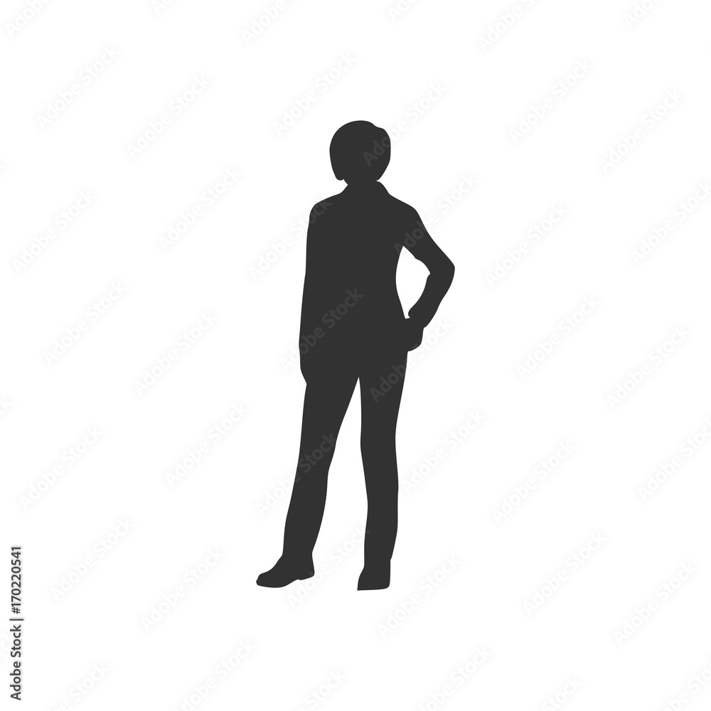 Business Woman Black Silhouette Standing Full Length Over White Background Vector Illustration. Front View Business Woman Black Silhouette Standing Full Length Over White Background Vector Illustration. Front View