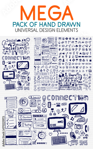Vector mega collection of hand drawn technology elements