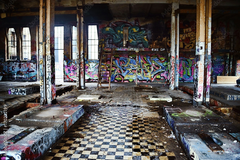 Graffiti on old walls in an abandoned building