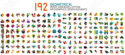 Vector mega collection of geometric paper style banner templates with sample text and options