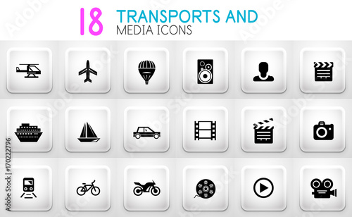 Collection of grey internet push button with icons