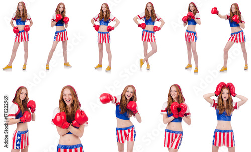 Fotografija Woman boxer in uniform with US symbols