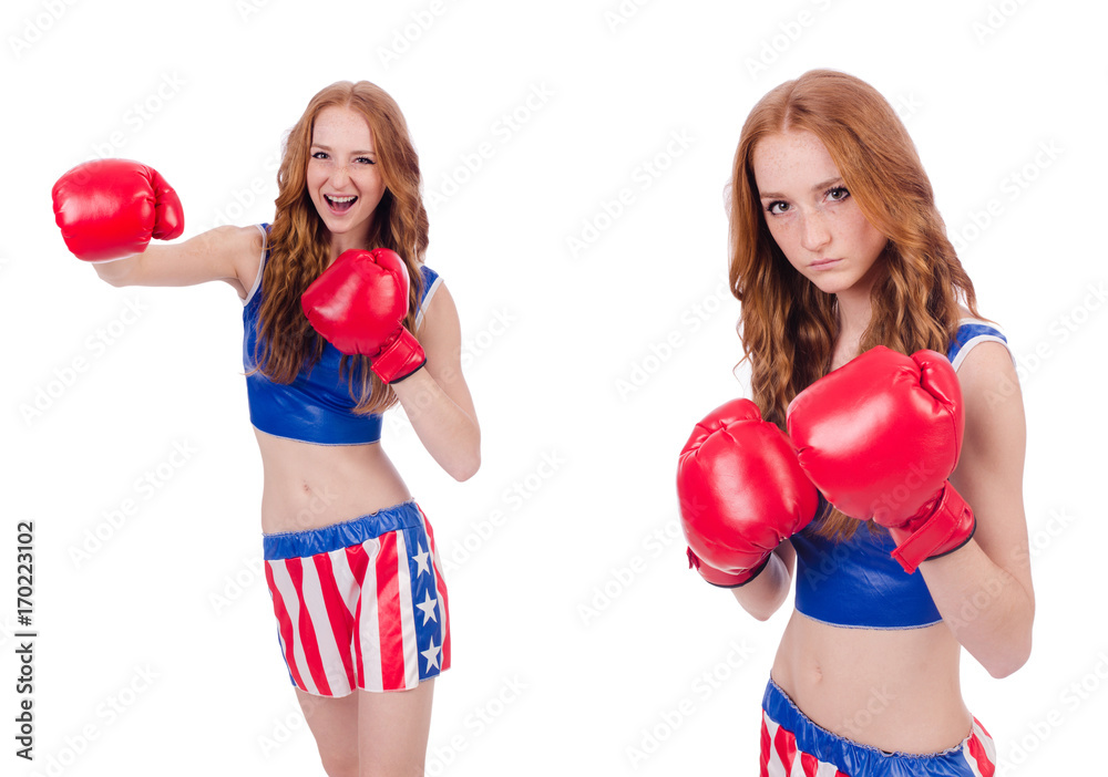 Woman boxer in uniform with US symbols Woman boxer in uniform with US symbols