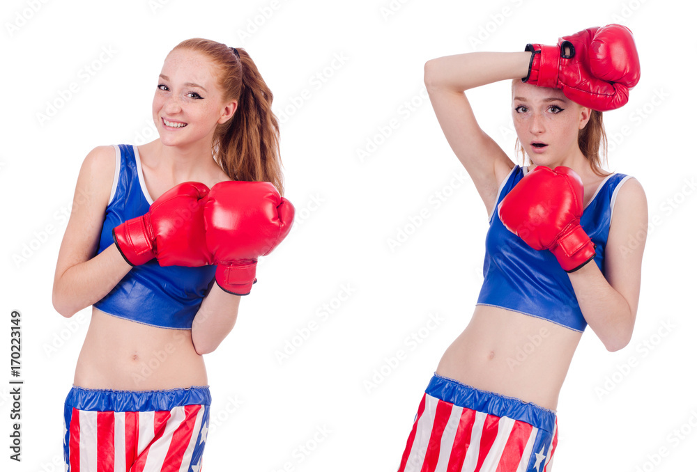 Woman boxer in uniform with US symbols Woman boxer in uniform with US symbols