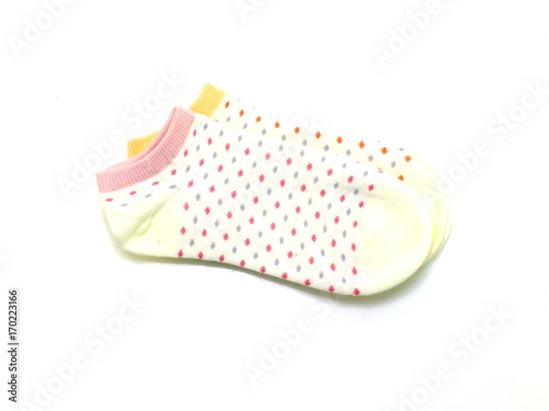 set of several multi colored socks isolated on white background