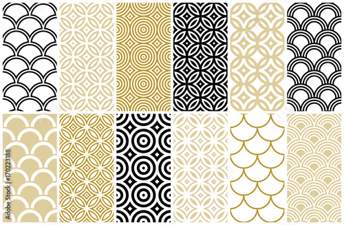 seamless pattern in Asian and Moroccan style, wave and fish scale