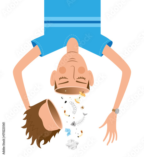 Clean your brain head happy man of garbage cartoon vector illustration