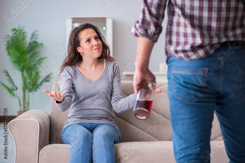 Domestic violence concept in a family argument with drunk alcoho