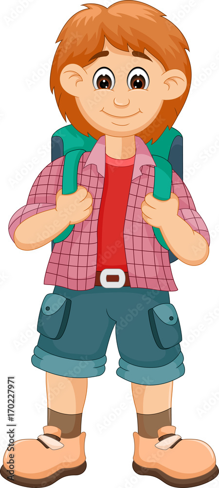 handsome backpacker cartoon with smiling handsome backpacker cartoon with smiling