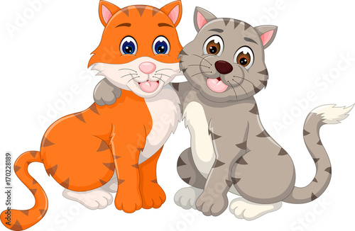 lovely cat cartoon with hug and laughing
