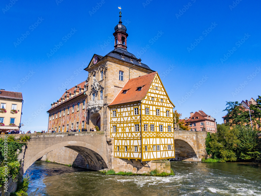 Old Town Hall on the bridge in the Town of Bamberg. The Town of Bamberg is a UNESCO World Heritage Site.