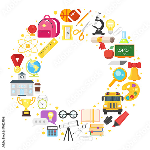  round composition of school symbols.
