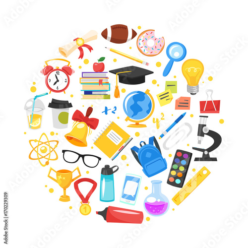 round composition of school symbols