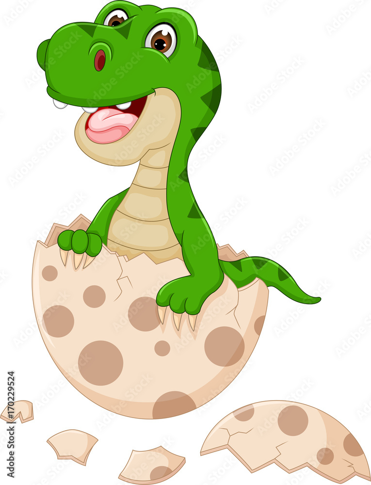 Cute baby green dinosaur cartoon hatching with head up and laugh Stock  Vector | Adobe Stock
