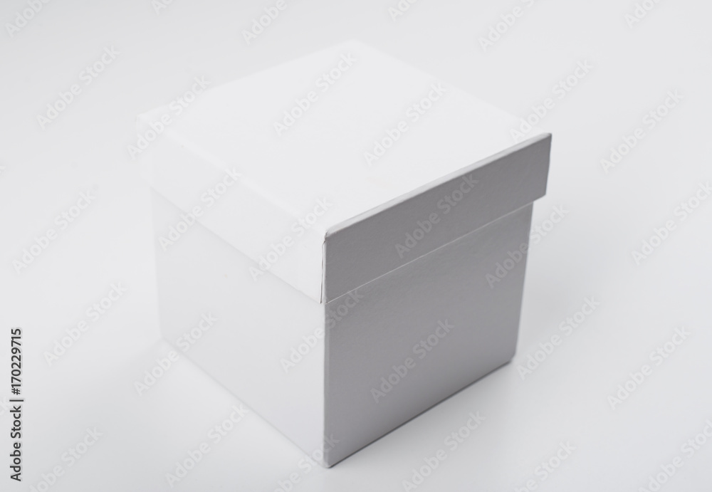 Top view of white box on white background. Isolated. Top view of white box on white background. Isolated.