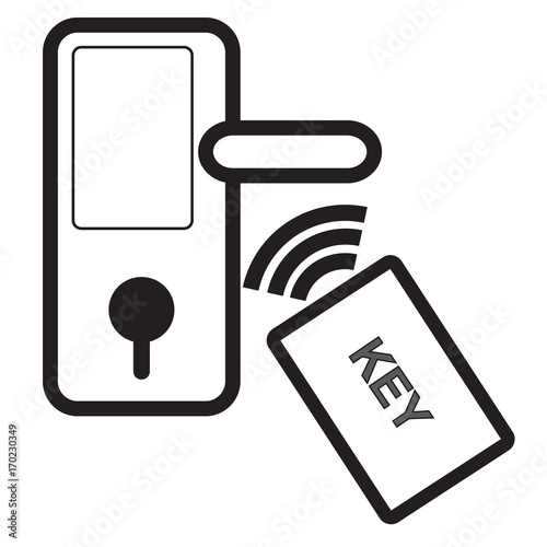 Digital door lock and key wireless card for unlock on isolated background with simple vector design